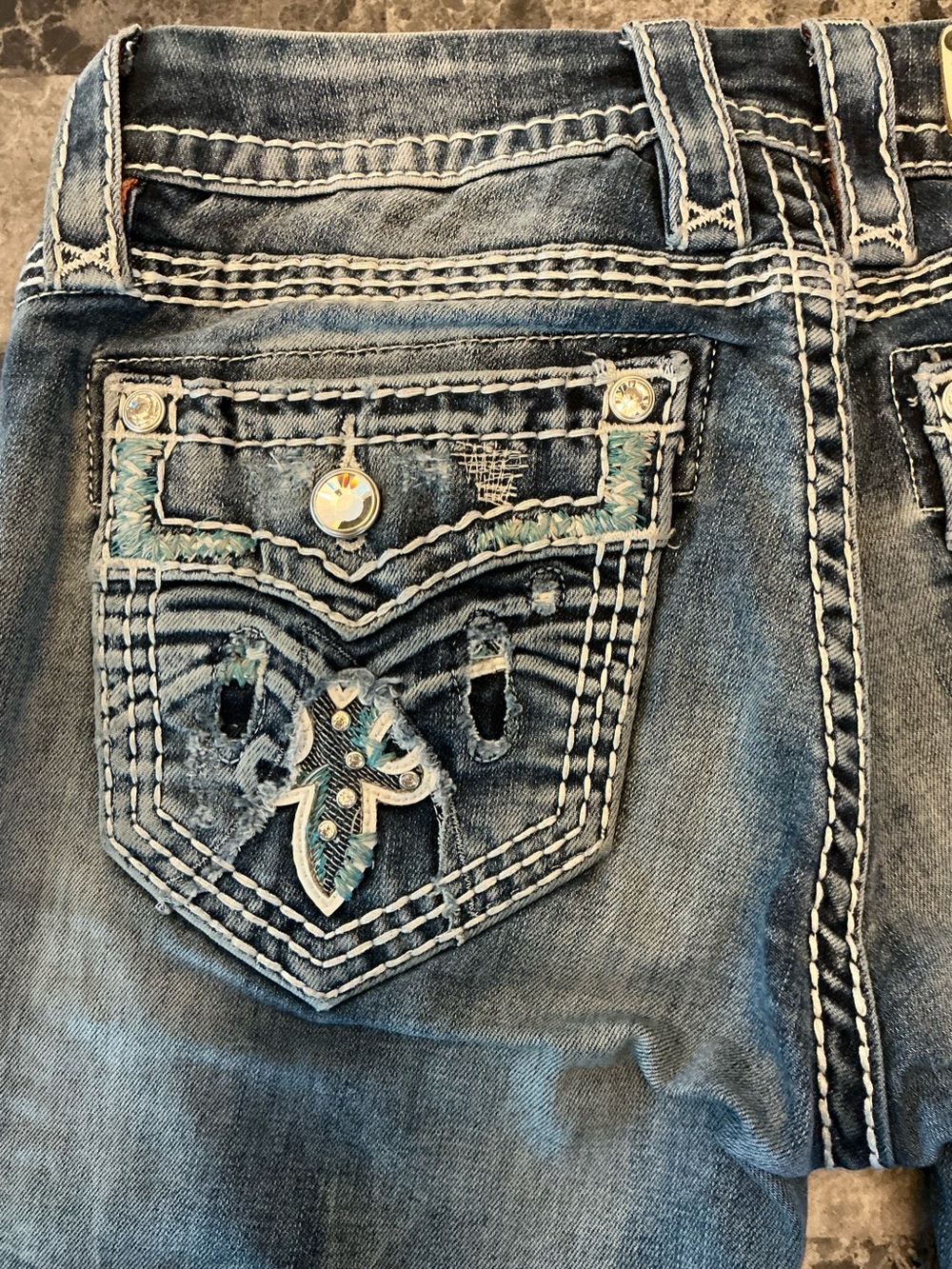 Rock Revival Festival Boho Mid Rise Ankle Skinny Jeans Kyla SZ 25 Cowgirl Rodeo - Picture 15 of 16